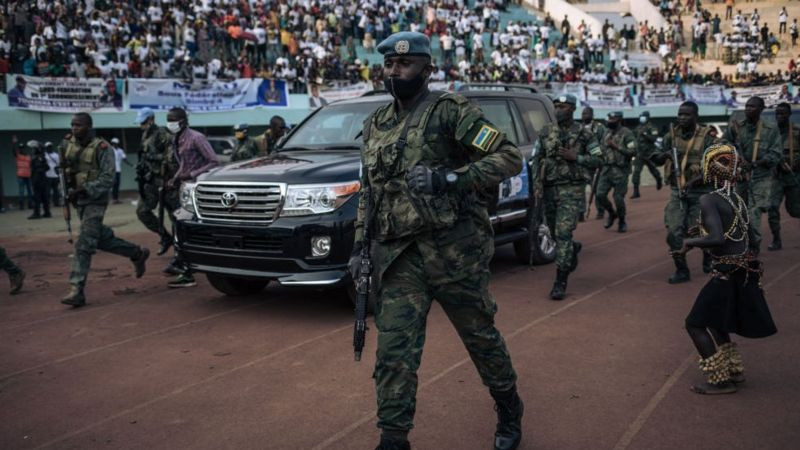 Russia and Rwanda send troops to protect Central African Republic president Touadera after former president Bozize attempts coup ahead of presidential election
