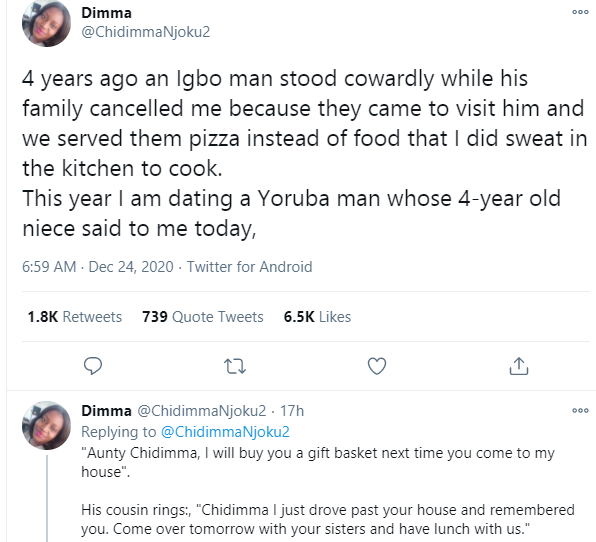 Nigerian lady recounts how an Igbo man she was dating stood cowardly while his family cancelled her because when they came to visit him she served them pizza 