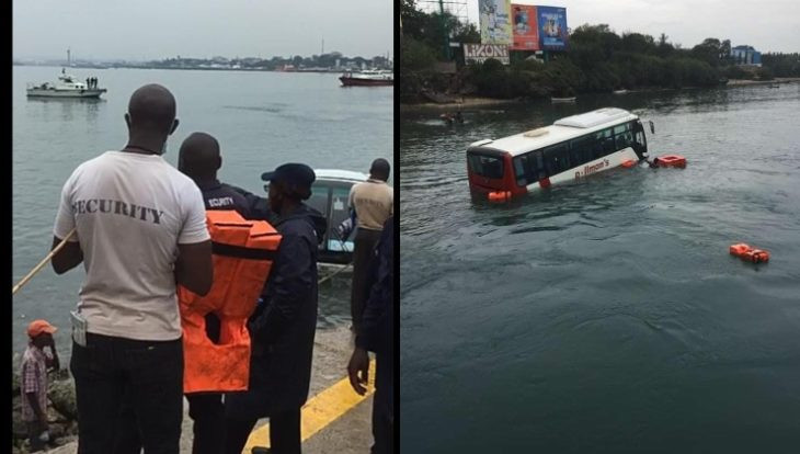Tourist bus plunges into the Indian Ocean at Likoni Crossing Channel in Kenya (videos)