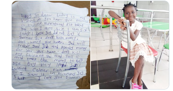 Nigerian man shares touching note his 6-year-old daughter left for him before leaving for school 