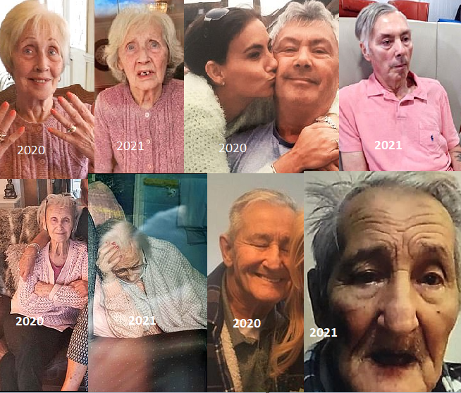 Before and after photos show the effect one year of loneliness had on elderly people following months of lockdown