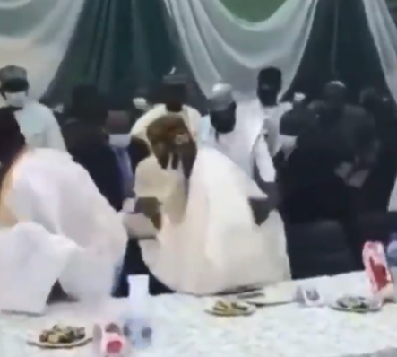 Video: Watch the moment APC National leader, Bola Tinubu, almost fell after missing his step at a function in Kaduna