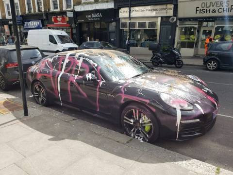 Porsche worth ?100,000 is vandalized in belated April Fool