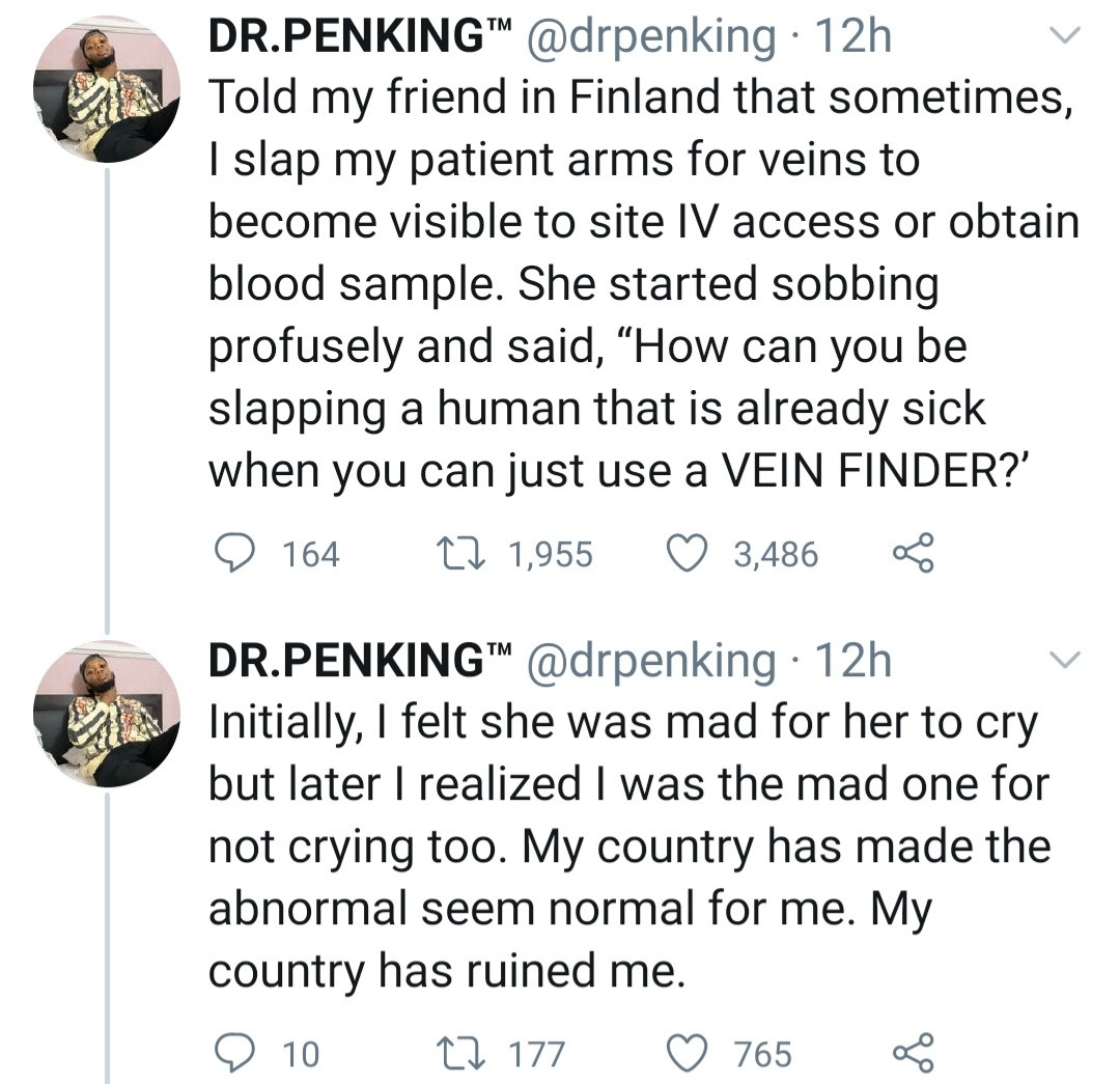 "My country has ruined me" Nigerian doctor narrates how a friend in Finland broke down in tears at discovering how doctors 