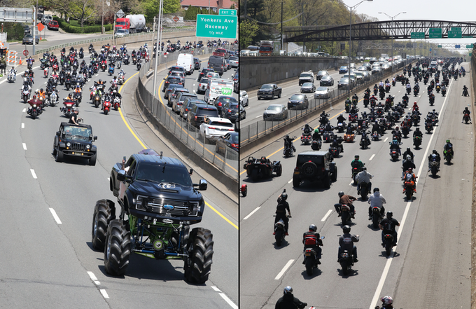 Monster truck carries DMX casket as thousands of bikers escort his remains to Brooklyn?s Barclays Center for his memorial service (Videos)