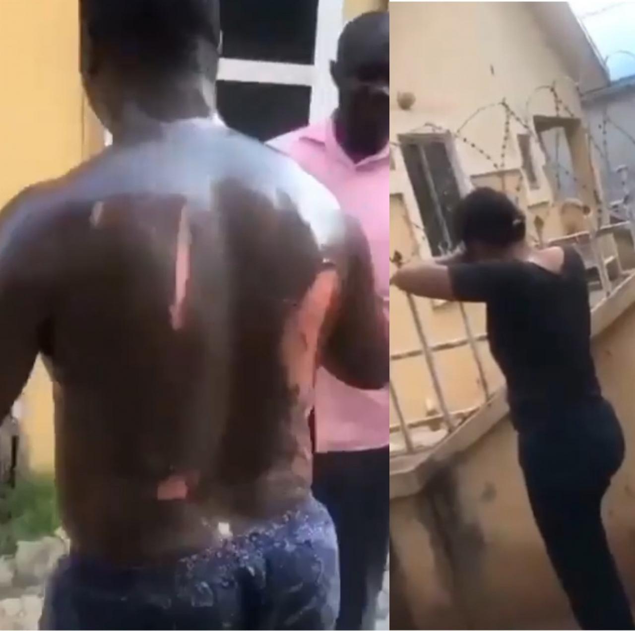 Drama as Abuja side chic allegedly heats oil and pours it on her married lover (video)