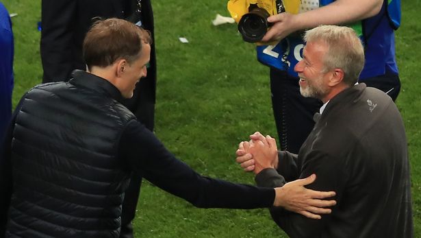Thomas Tuchel, Manager of Chelsea and Roman Abramovich, Owner of Chelsea celebrate