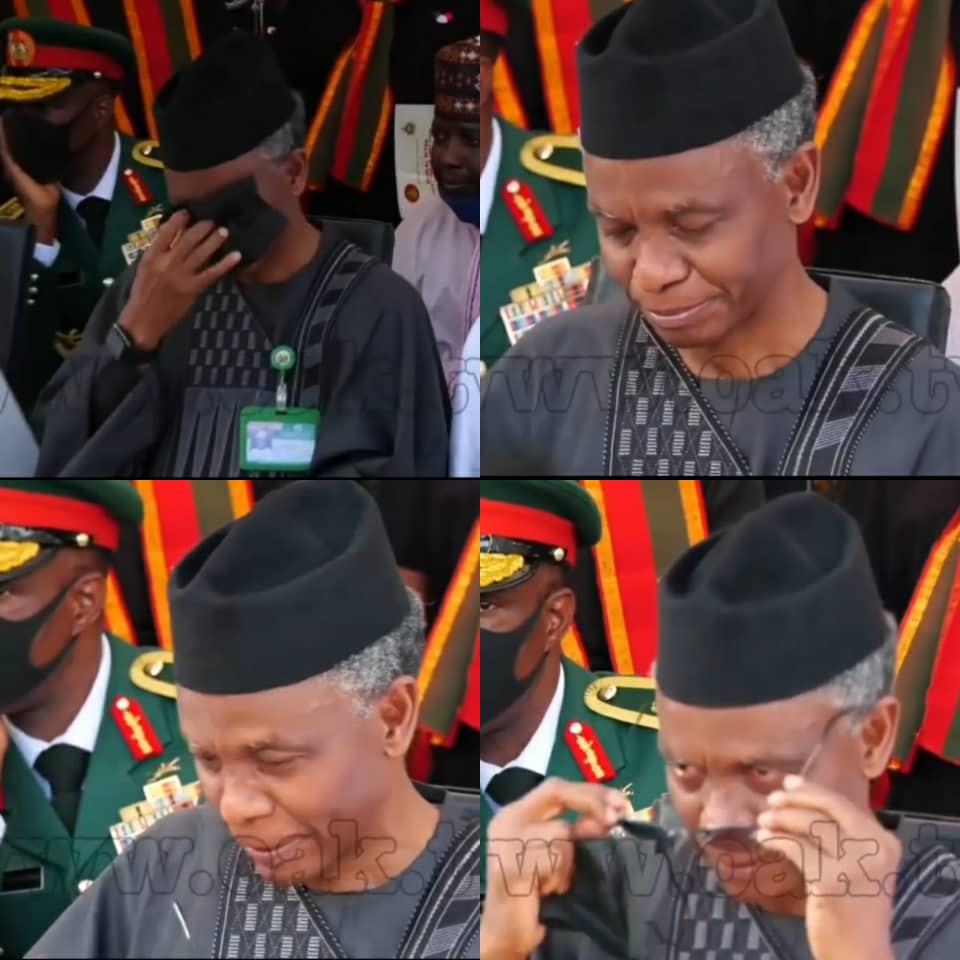 Kaduna state governor, Nasir El-Rufai, weeps at the funeral of the Chief of Staff, Ibrahim Attahiru