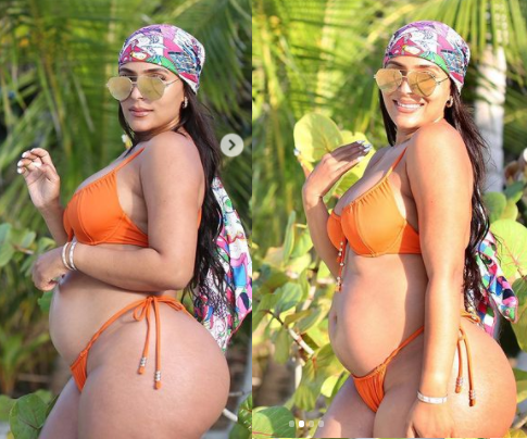 Pregnant Eudoxie Mbouguiengue showcases her growing baby bump in bikini photos taken by her husband, Ludacris
