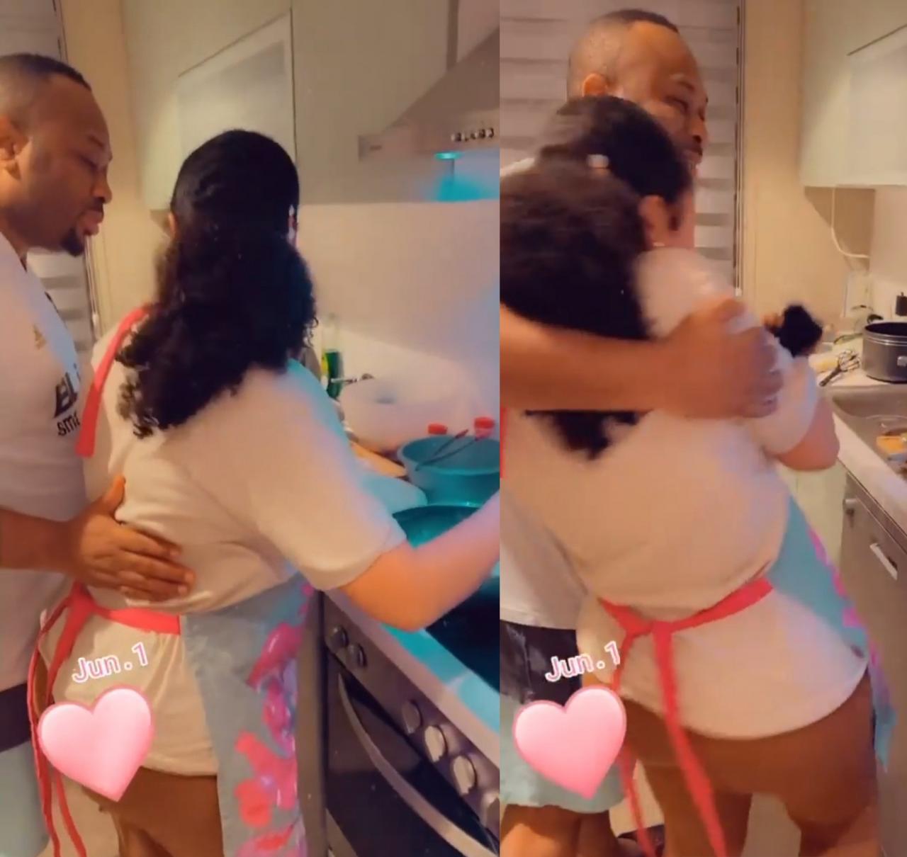 Roseline Meurer shares loved-up video of husband, Olakunle Churchill, cuddling her as she makes dinner