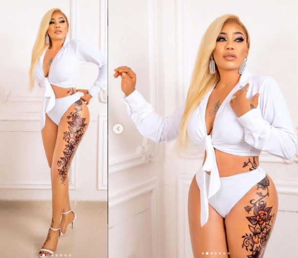Toyin Lawani flaunts her massive tattoo in revealing photos