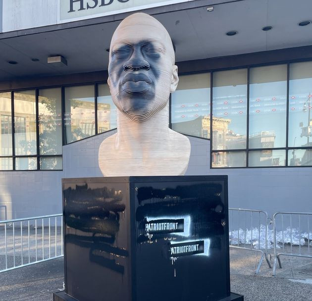  George Floyd statue vandalised with name of white supremacist group, one day before Derek Chauvin