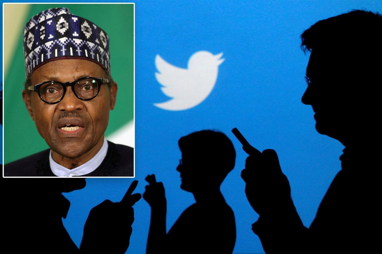 After deleting a threatening post from Nigerian President Muhammadu (inset), the West African nation suspended it's use of the social media app.