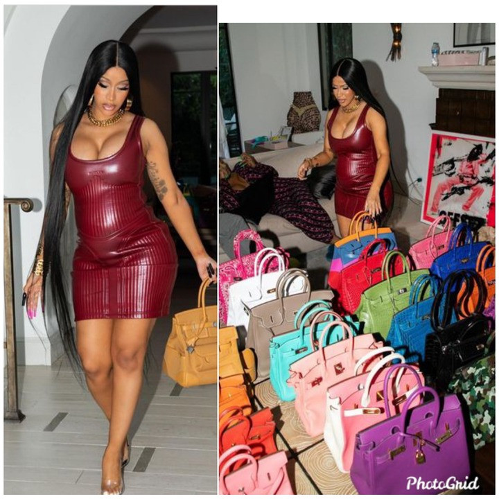 Pregnant Cardi B shows off her Birkin bag collection in new photos