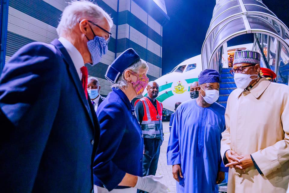 President Buhari arrives London for Education summit and medical checkup (photos)