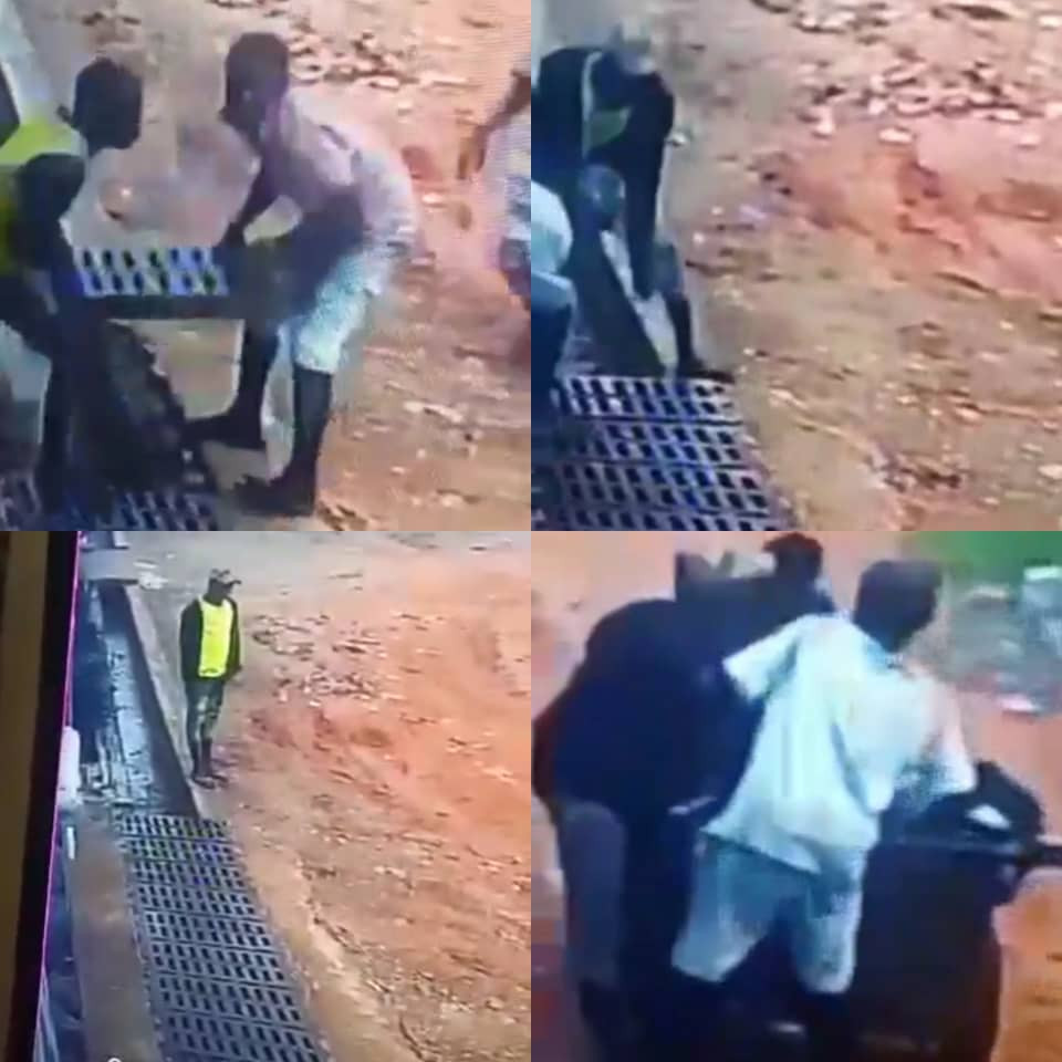 CCTV captures the moment young men carted away iron bars used to make a road accessible (video)