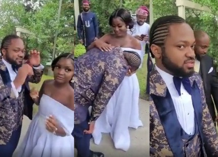 Nigerian man breaks down in tears after his bride gifted him a car on their wedding day (video)