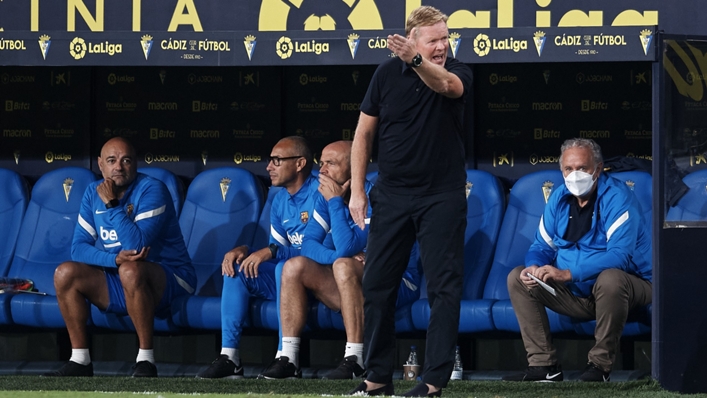 Barcelona boss Ronald Koeman cut a frustrated figure during his side's game against Cadiz