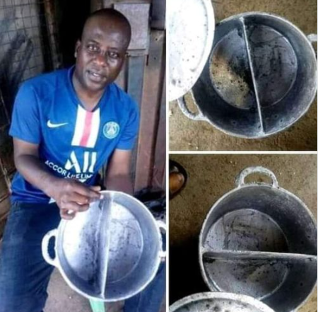 Nigerians react as man constructs pot that allows you cook two meals at once