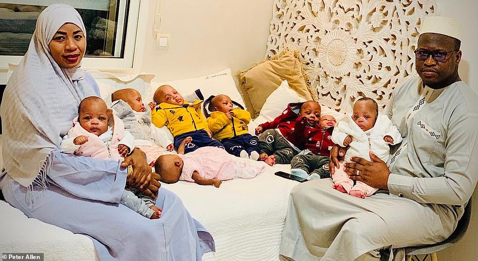 Proud parents pictured with their world record-breaking nine babies at 5 months old
