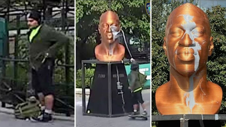 Police arrest man who threw paint on George Floyd statue in New York City (photos)