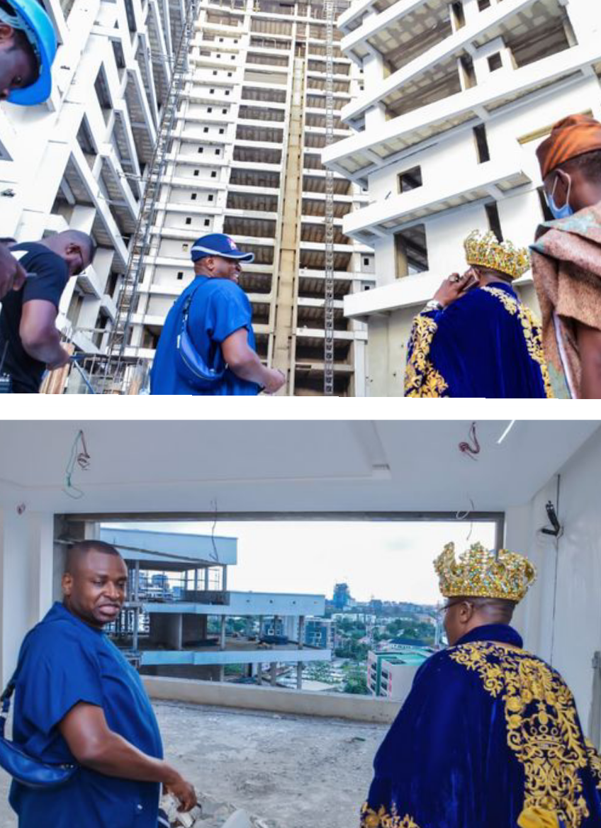 Ikoyi building collapse: Photos of Oluwo of Iwo and developer Femi Osibona during assessment visit to Gerrard Terraces few weeks before it collapsed 