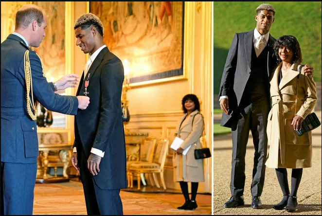 Marcus Rashford takes mum to watch him receive MBE from Prince William after free school-meals campaign (photos)