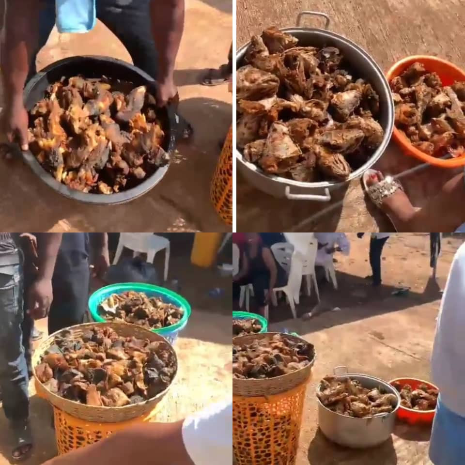 Lady in shock after caterer she contracted hid fried meat and fish meant for her guests with the intention of taking them home (video)