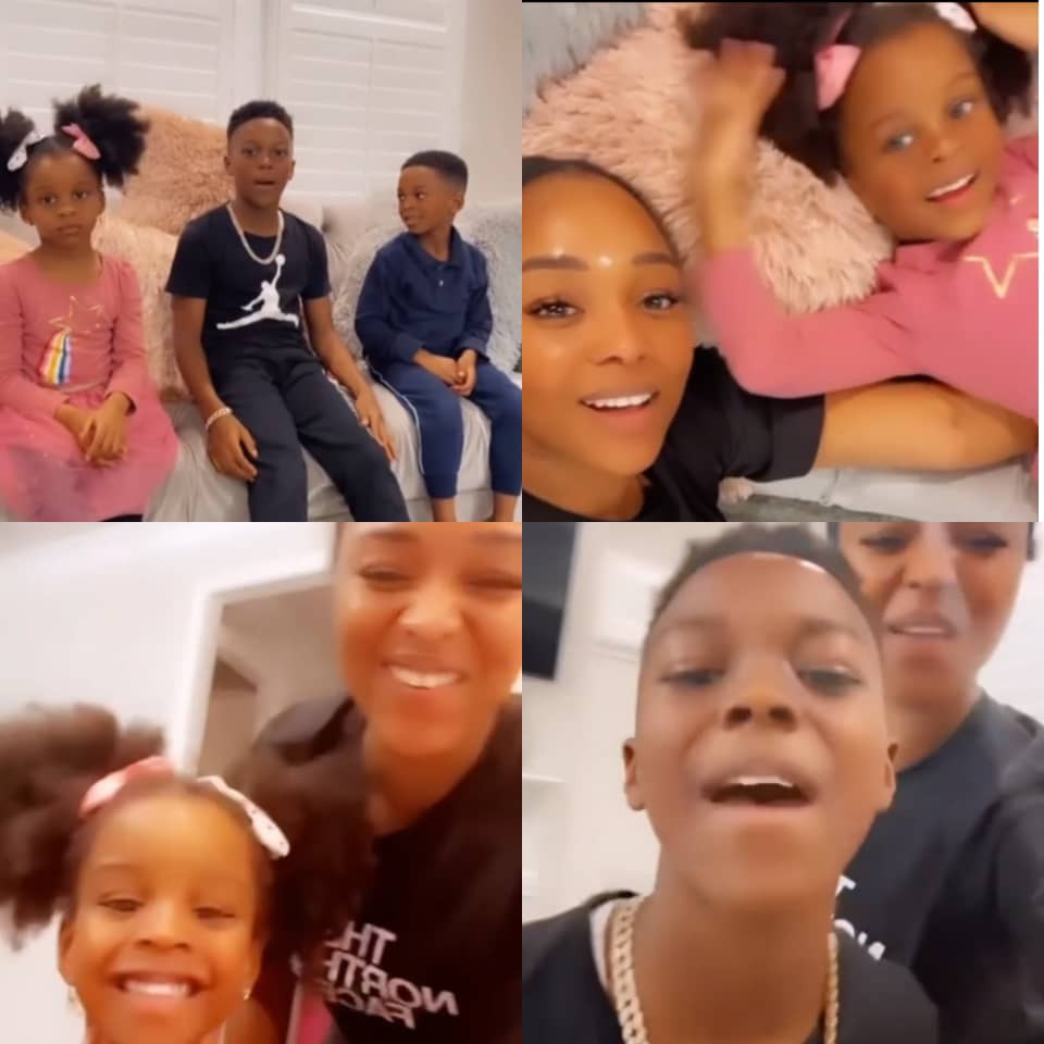 Anita Okoye shares lovely video showing how she and her kids celebrated their dad, Paul and his twin brother Peter Okoye