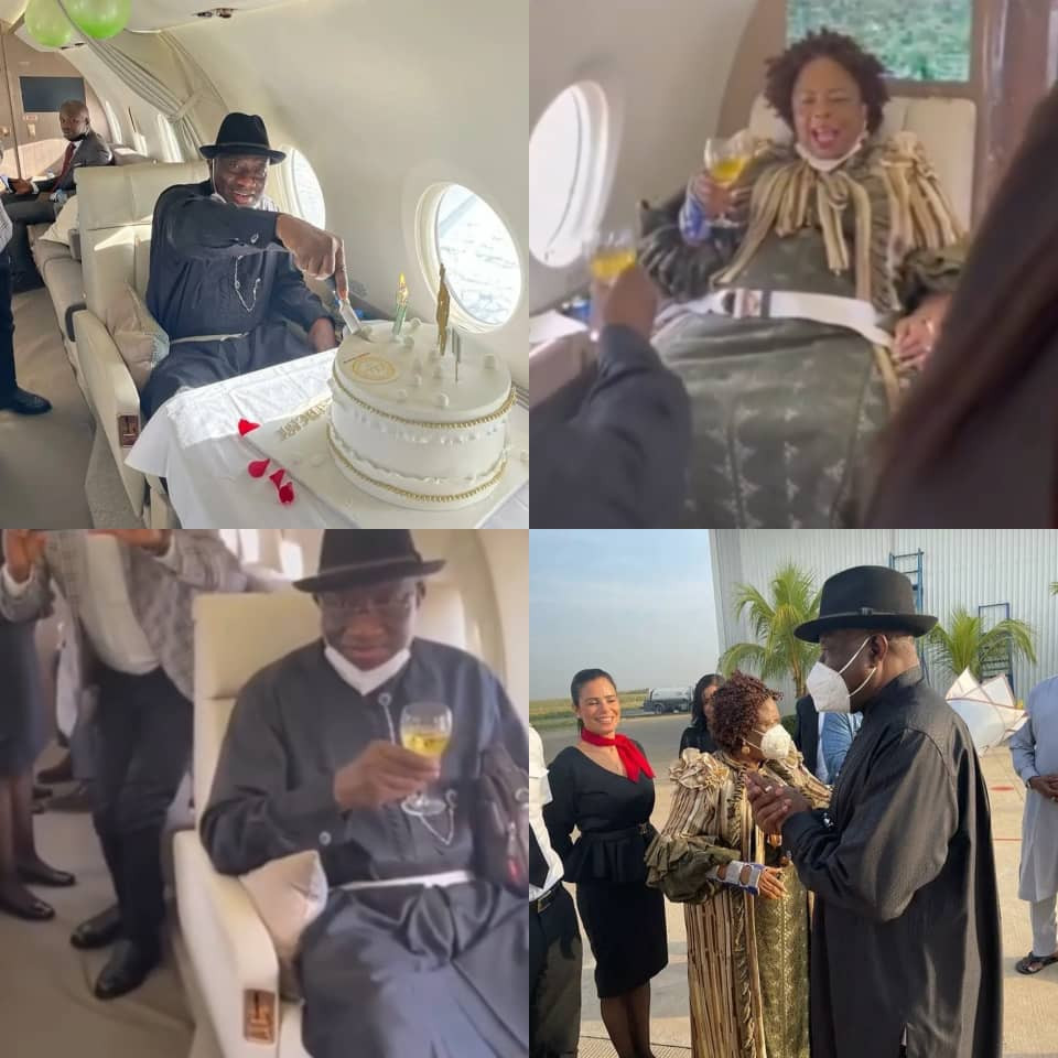 Ex-President Goodluck Jonathan celebrates his 64th birthday in a private jet (photos/videos)