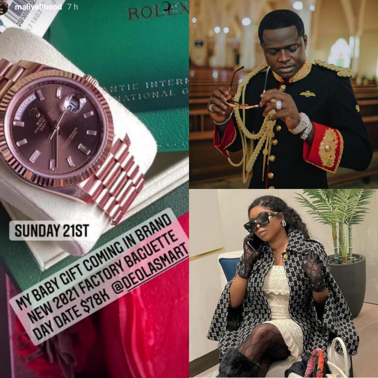 Nigerian jeweler, Malivelihood gifts wife Deola Smart 2021 Rolex watch worth over 32 million Naira (k) for her birthday (video)