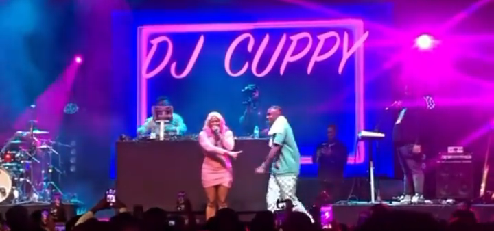 DJ Cuppy and Zlatan on stage at O2 Arena, London. Source: Screenshot from video