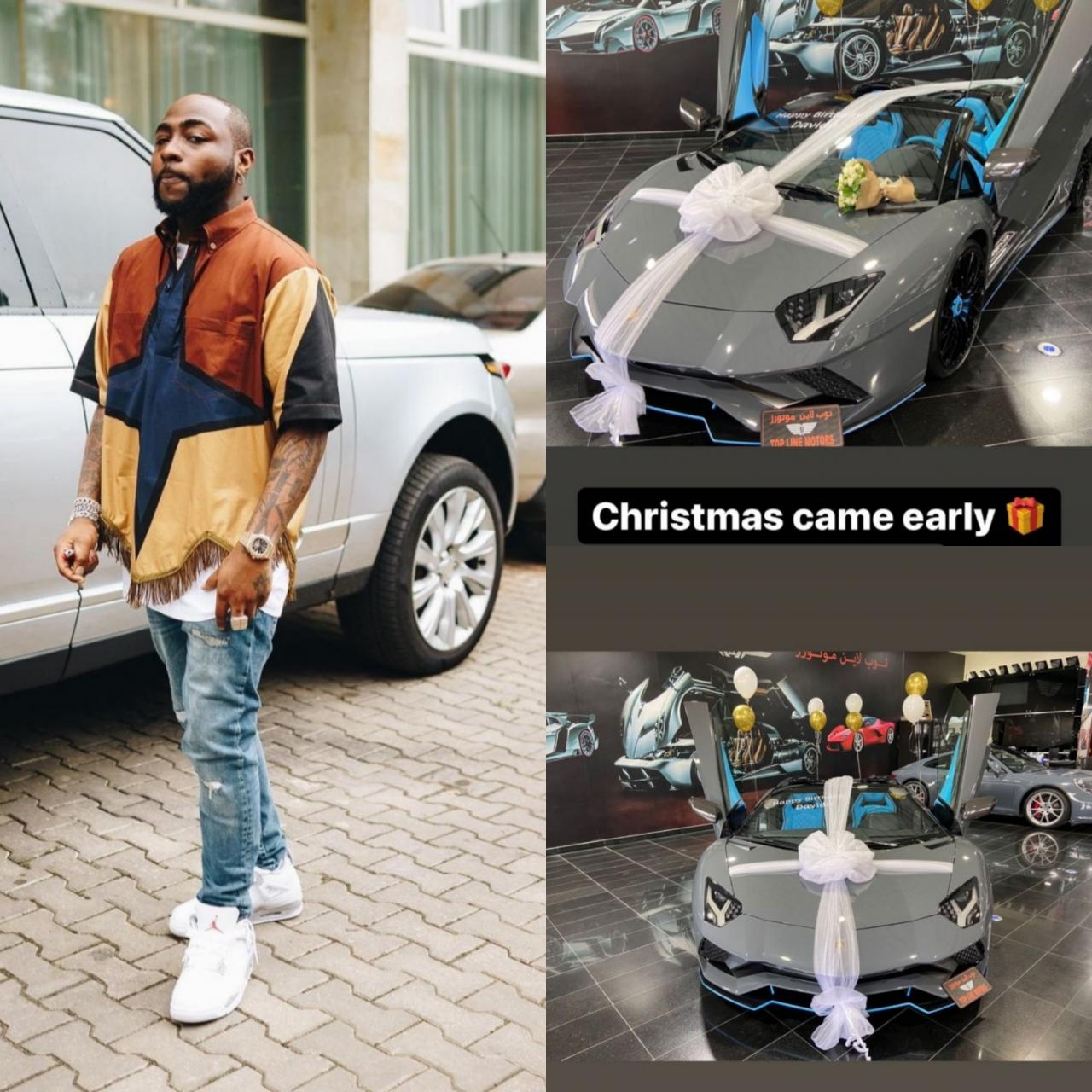 Davido buys new Lamborghini as a Christmas gift to himself weeks after buying a Rolls Royce for his birthday 