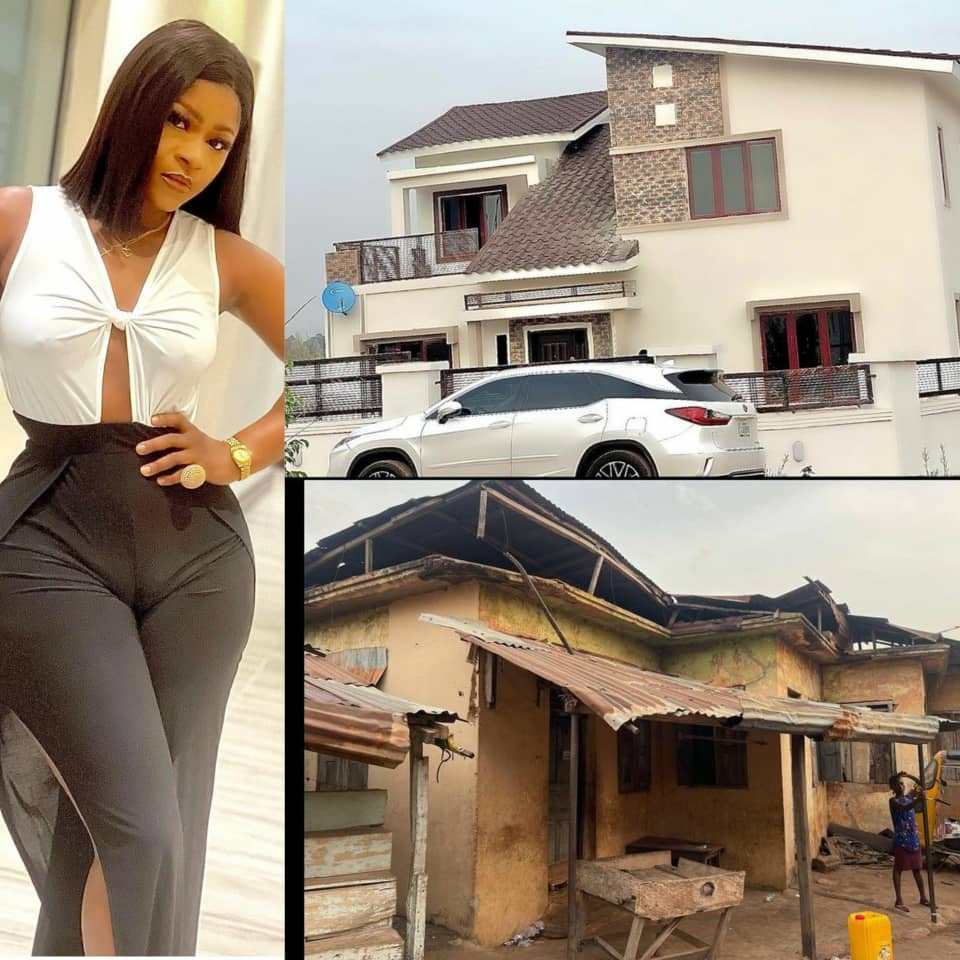Actress Destiny Etiko breaks down in tears in gratitude as she reflects on the house she lived in while growing up and the one she lives in now