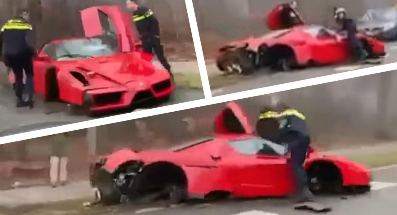 Mechanic wrecks ?2.5million Ferrari after smashing into tree stump on test drive