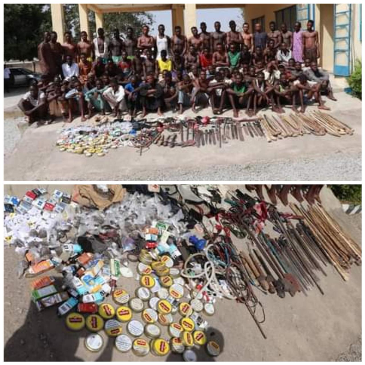 77 suspected miscreants arrested with dangerous weapons and illicit drugs in Minna