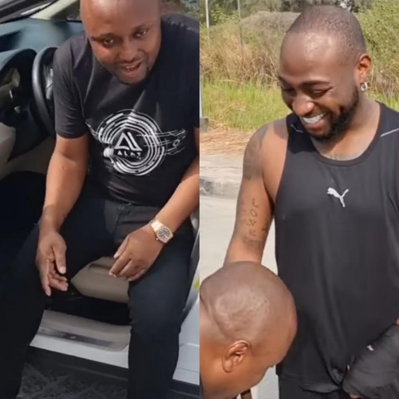 Israel Afeare prostrates for his oga Davido as the singer gifts him a new car (video)