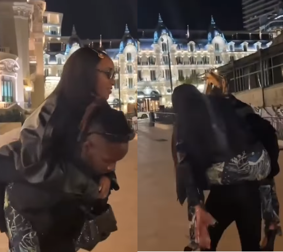 Mr Eazi backs Temi Otedola and helps remove her sandals after a fun night out (video)