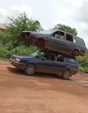 Car spotted carrying another car on Nigerian road (video)