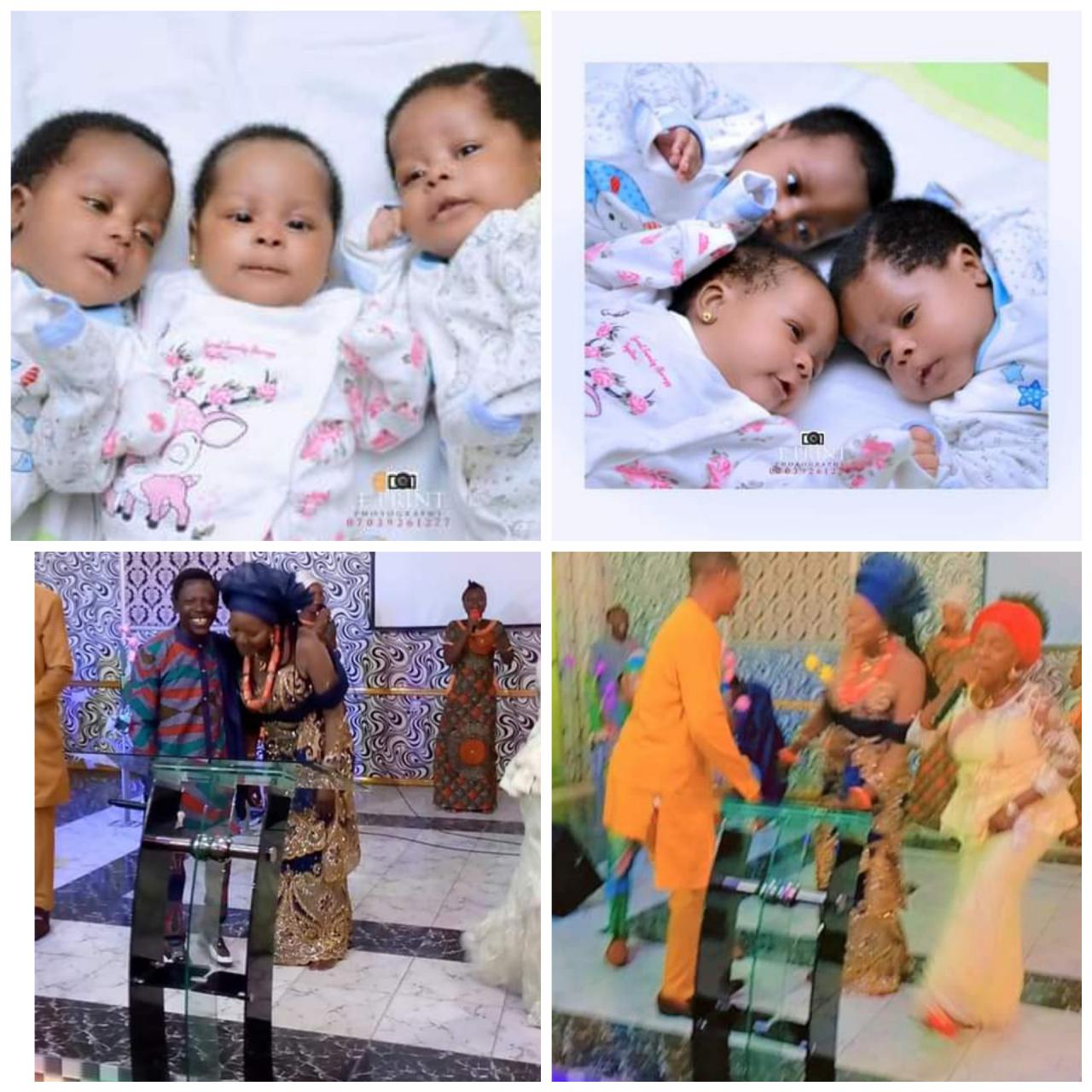 Nigerian woman who welcomed baby girl after 18 years of waiting delivers a set of triplets 