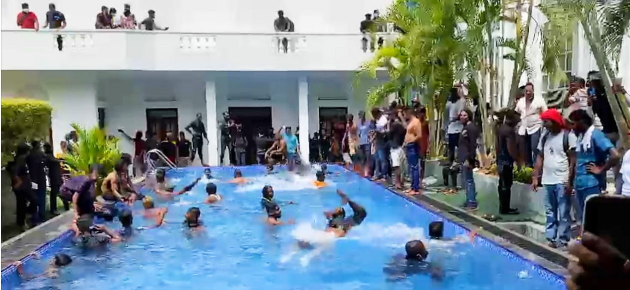 Sri Lankan protesters swim in President