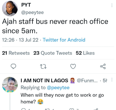 Staff bus gets to office at 1:23pm after leaving at 5am due to heavy traffic