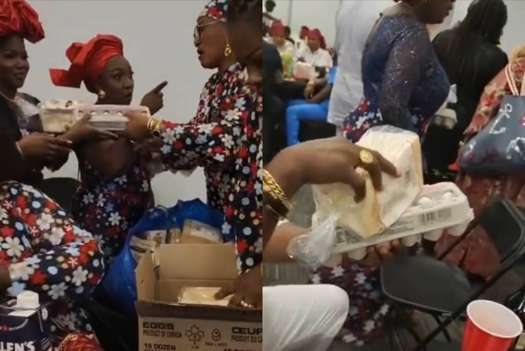 Loaves of bread and crates of egg shared as souvenir at Nigerian party (video)