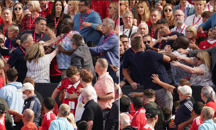Manchester United fans fight each other in the stands at Old Trafford as they are beaten by Brighton (photos)