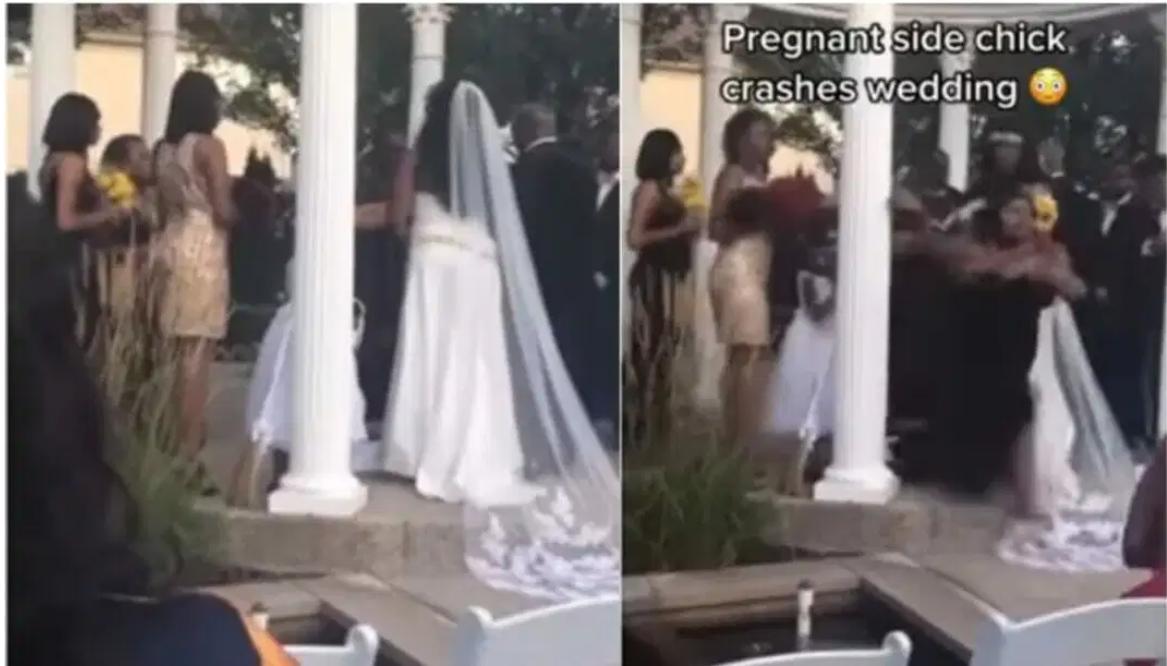 Pregnant side chick crashes boyfriend?s wedding (video)