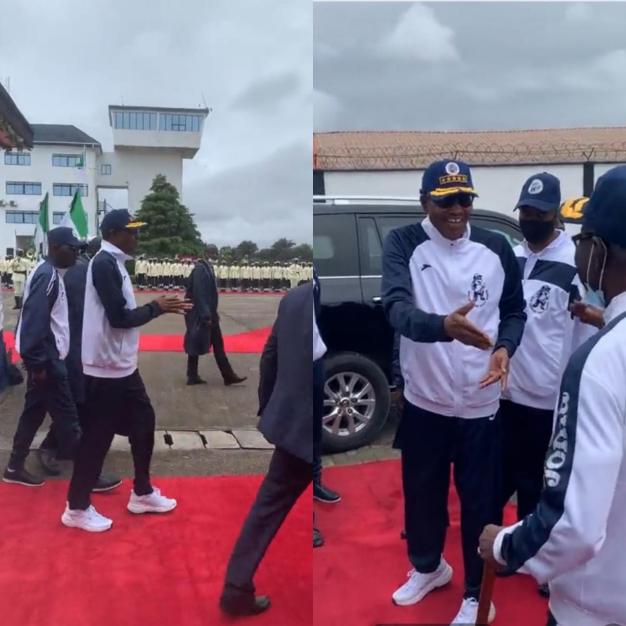 President Muhammadu Buhari looks sporty as he steps out for the 12th Nigerian Navy Games in Lagos (video)