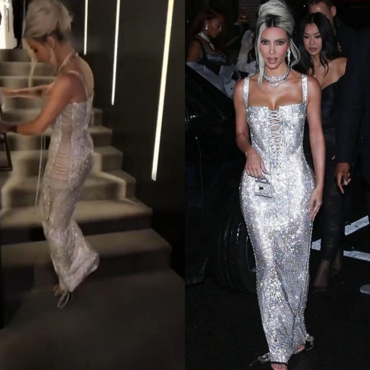Kim Kardashian struggles to walk in tight dress as she attends Dolce and Gabbana after party (video)