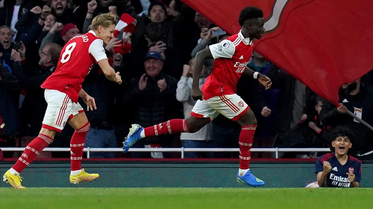 Arsenal’s Bukayo Saka (right) celebrates after scoring the winner against Liverpool (Adam Davy/PA)
