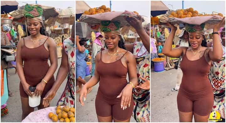 “Men Will Buy”: Curvy Lady Dressed in Tight Playsuit Goes to Sell Agbalumo, Video Turns Heads and Goes Viral
