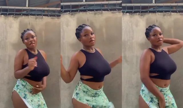 Pretty lady dances as the wind blows up her skirt showing her pañtįes (Video)